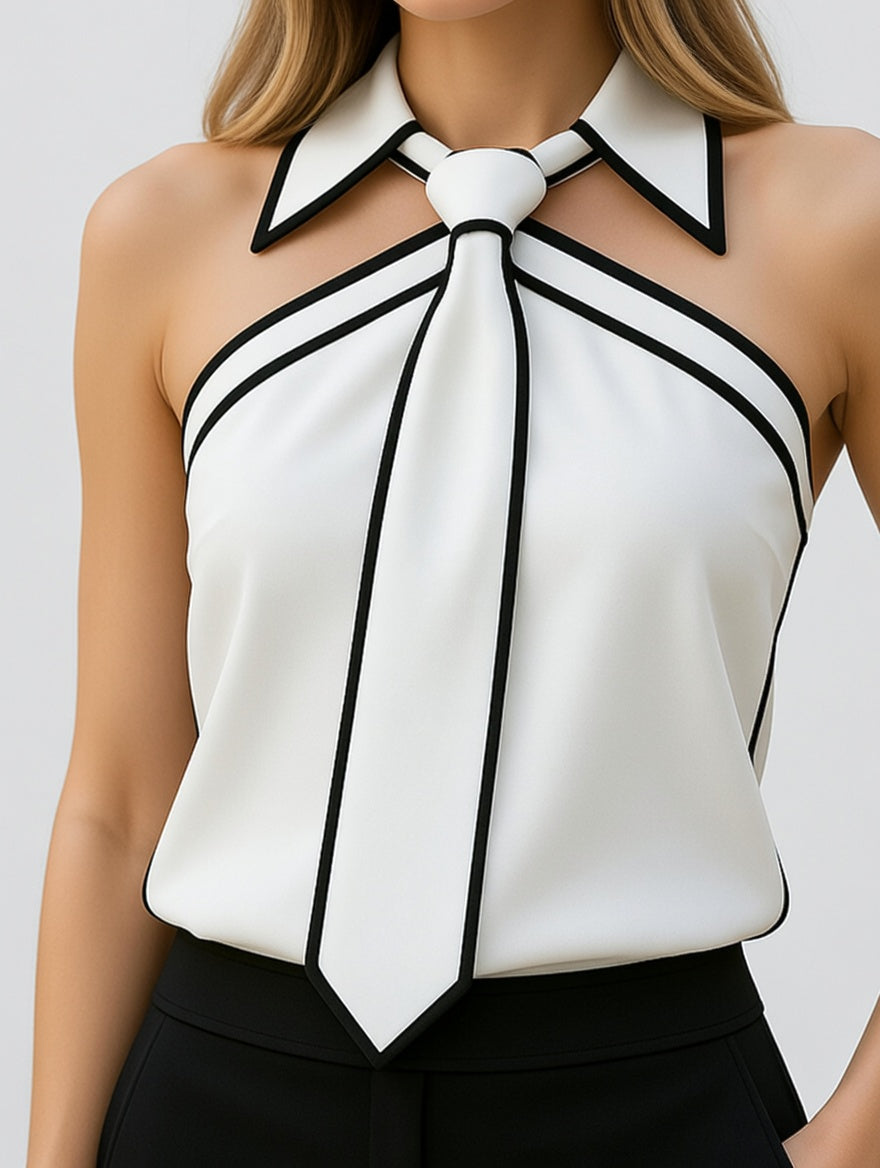 Eloréa Dames Halter Top met Strikdetail en Kraag