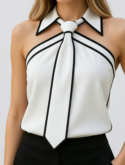 Eloréa Dames Halter Top met Strikdetail en Kraag