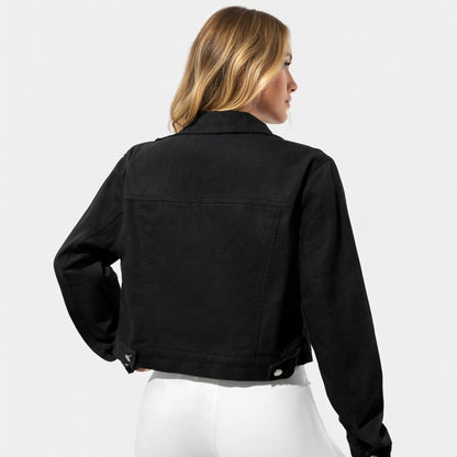 Denavie Dames Cropped Spijkerjack met Klassieke Kraag
