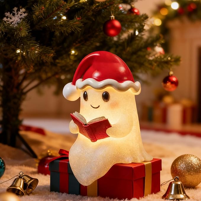 Kerst Lichtfiguur Spookje 15 cm – LED Kerstdecoratie met Muts