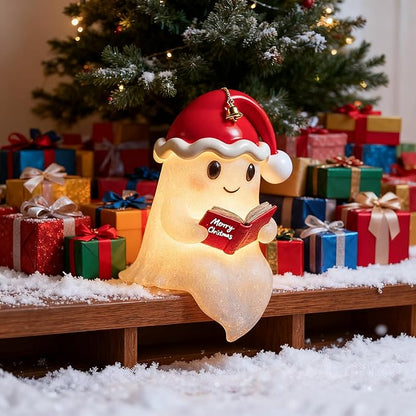 Kerst Lichtfiguur Spookje 15 cm – LED Kerstdecoratie met Muts