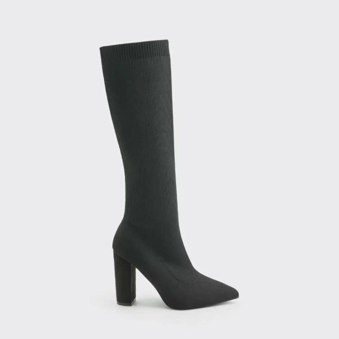 Dames kniehoge laarzen Lotte met blokhak van 8 cm
