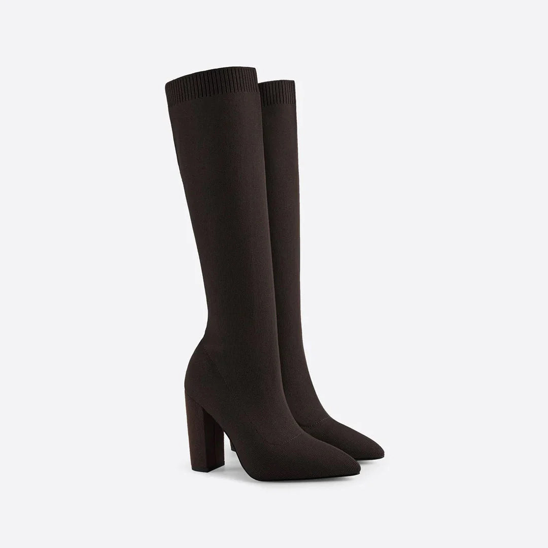 Dames kniehoge laarzen Lotte met blokhak van 8 cm