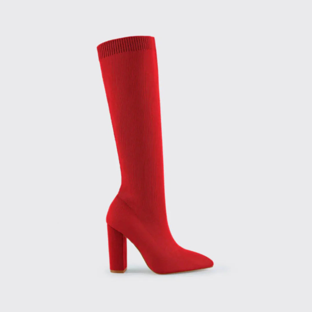 Dames kniehoge laarzen Lotte met blokhak van 8 cm