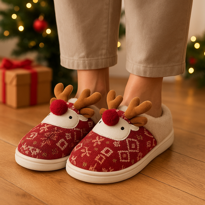 Dames en heren winterslippers Rendierpret met antislipzool