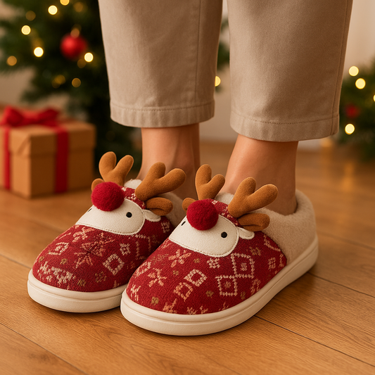 Dames en heren winterslippers Rendierpret met antislipzool