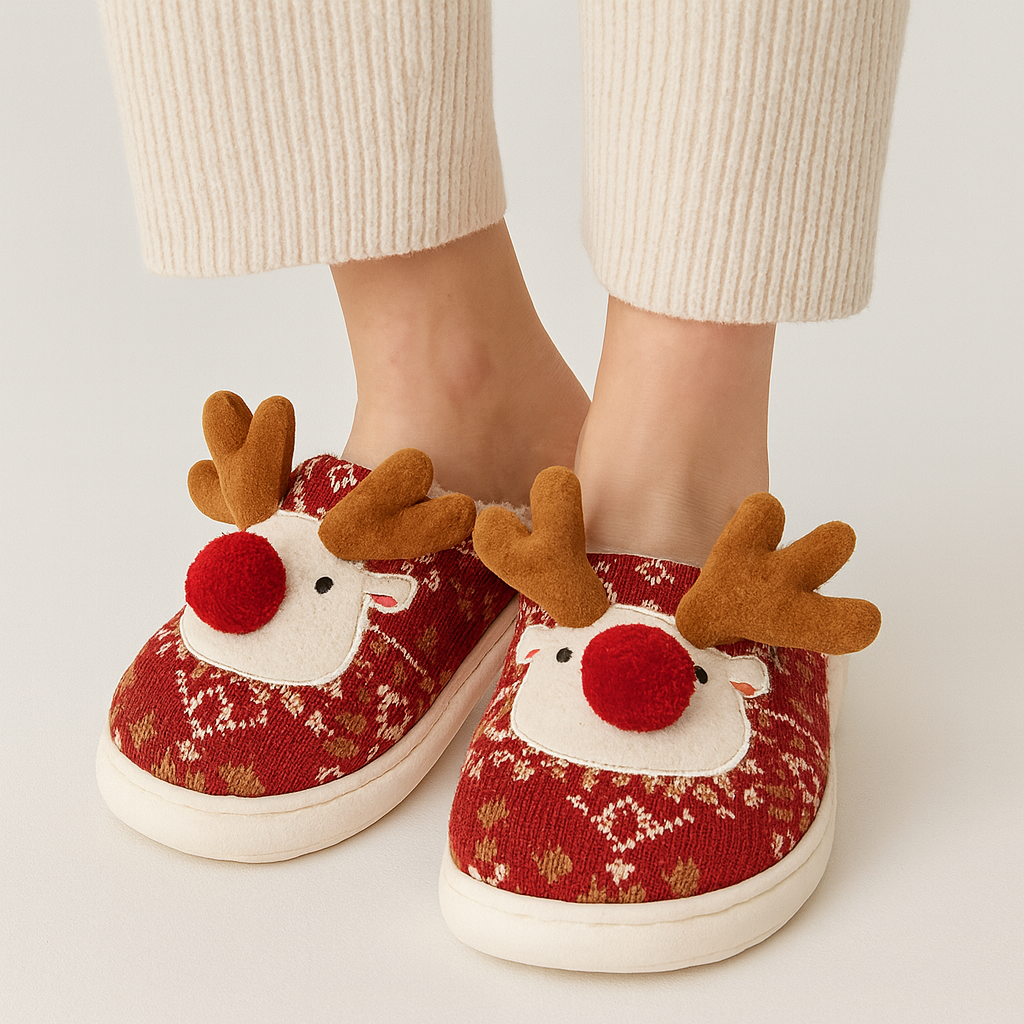 Dames en heren winterslippers Rendierpret met antislipzool