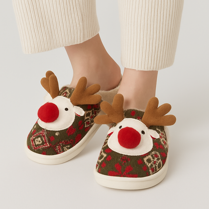 Dames en heren winterslippers Rendierpret met antislipzool