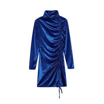 Dames Bodycon Minijurk – Polokraag, Drapering en Strik