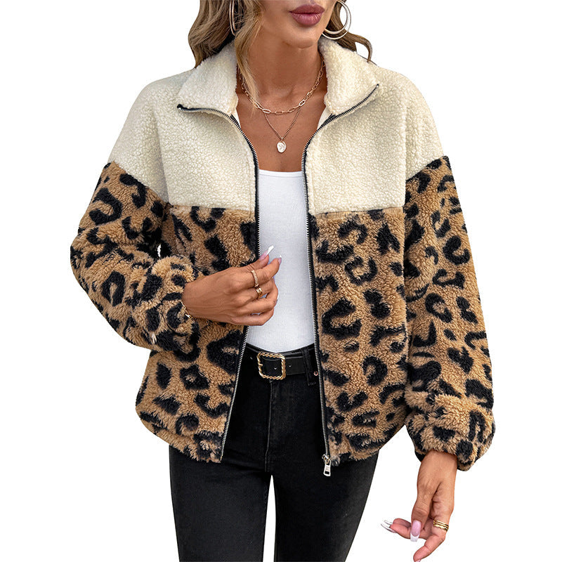 Dames Teddyjack met Luipaardprint en Rits Voor