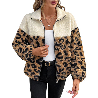 Dames Teddyjack met Luipaardprint en Rits Voor