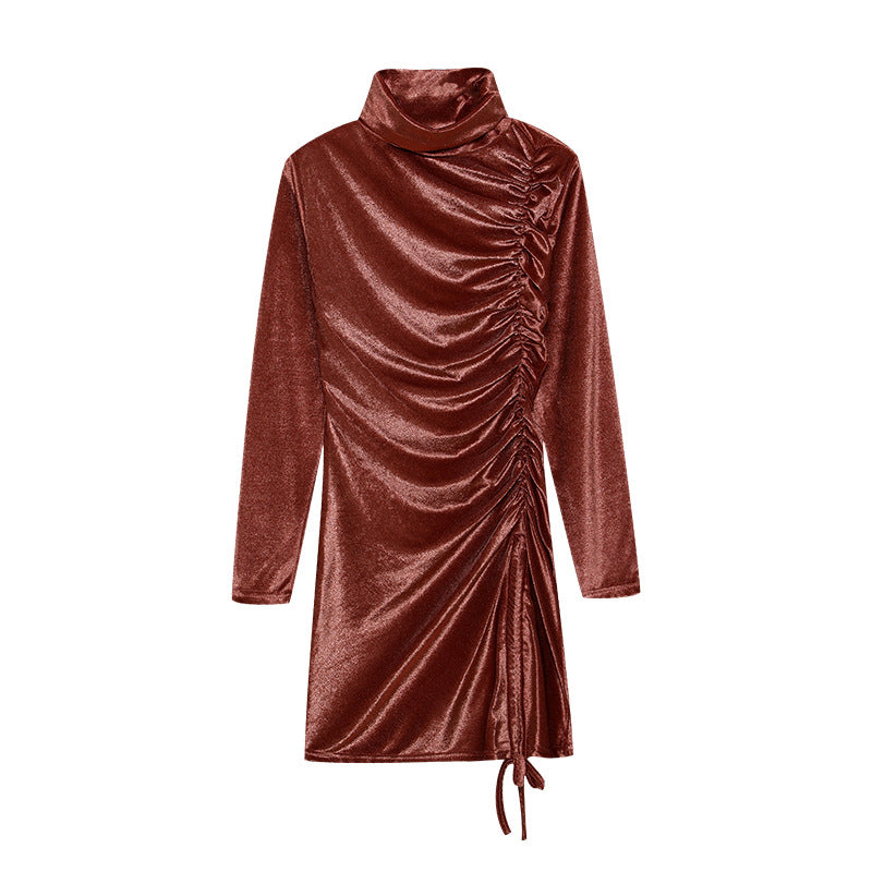 Dames Bodycon Minijurk – Polokraag, Drapering en Strik