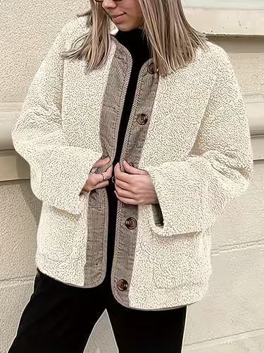 Dames Oversized Teddyjack met Knopen voor V dagelijks Gebruik