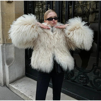 Fluffy Faux Fur Jas met Hoge Kraag voor de Winter