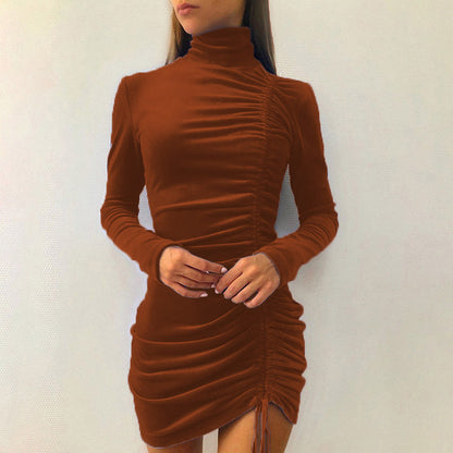 Dames Bodycon Minijurk – Polokraag, Drapering en Strik