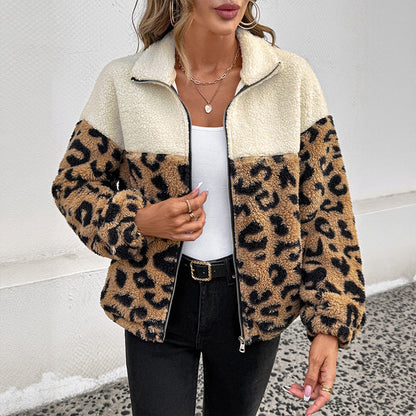 Dames Teddyjack met Luipaardprint en Rits Voor