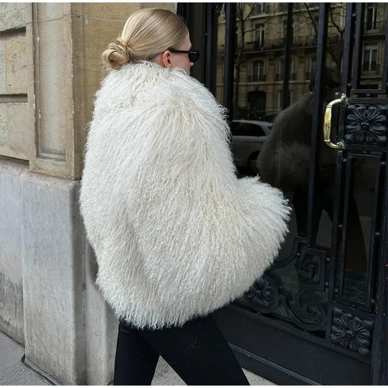 Fluffy Faux Fur Jas met Hoge Kraag voor de Winter
