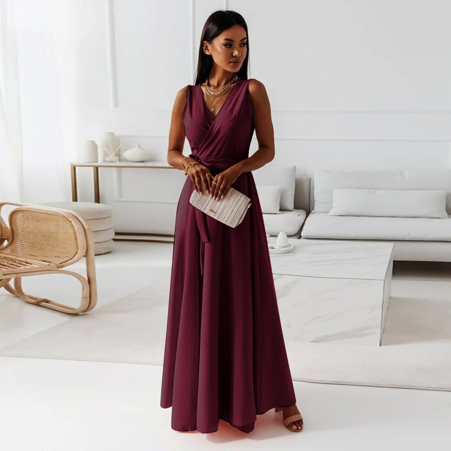 Elegante Fluweelval Wikkeljurk Maxi Dames Bruiloft Gast Jurk