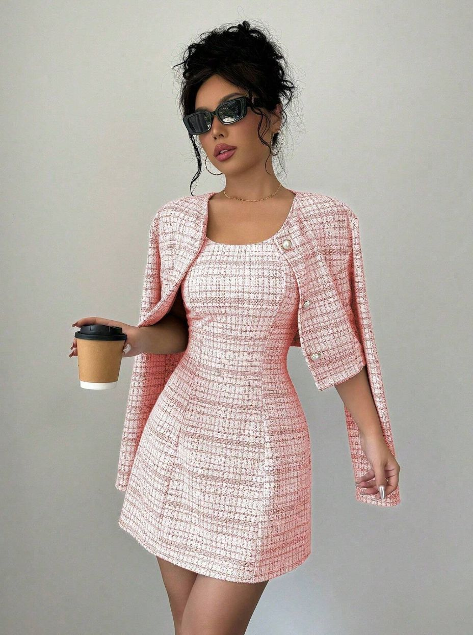 Veerle Dames Tweed Set – Kort Jasje met Elegante Mini Jurk