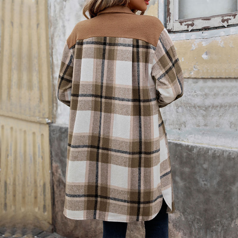 Dames Overshirt Geruit Lang Model met Knoopsluiting en Borstzakken