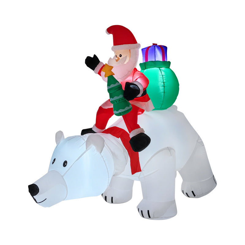 Kerstbeerpret – Opblaasbare kerstman op ijsbeer met LED-verlichting
