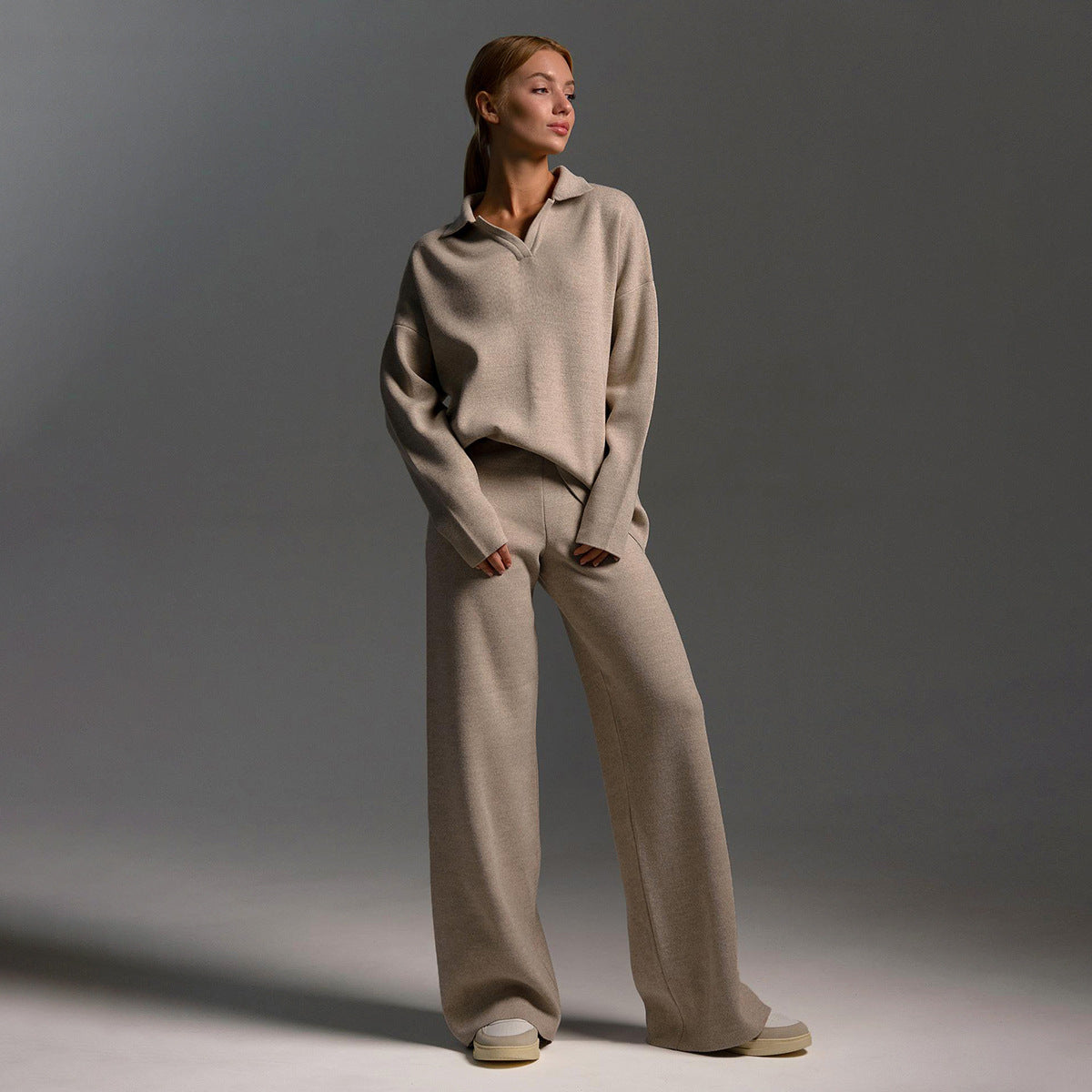 ZandRust Lounge Set Dames met Oversized Sweater en Wijde Broek