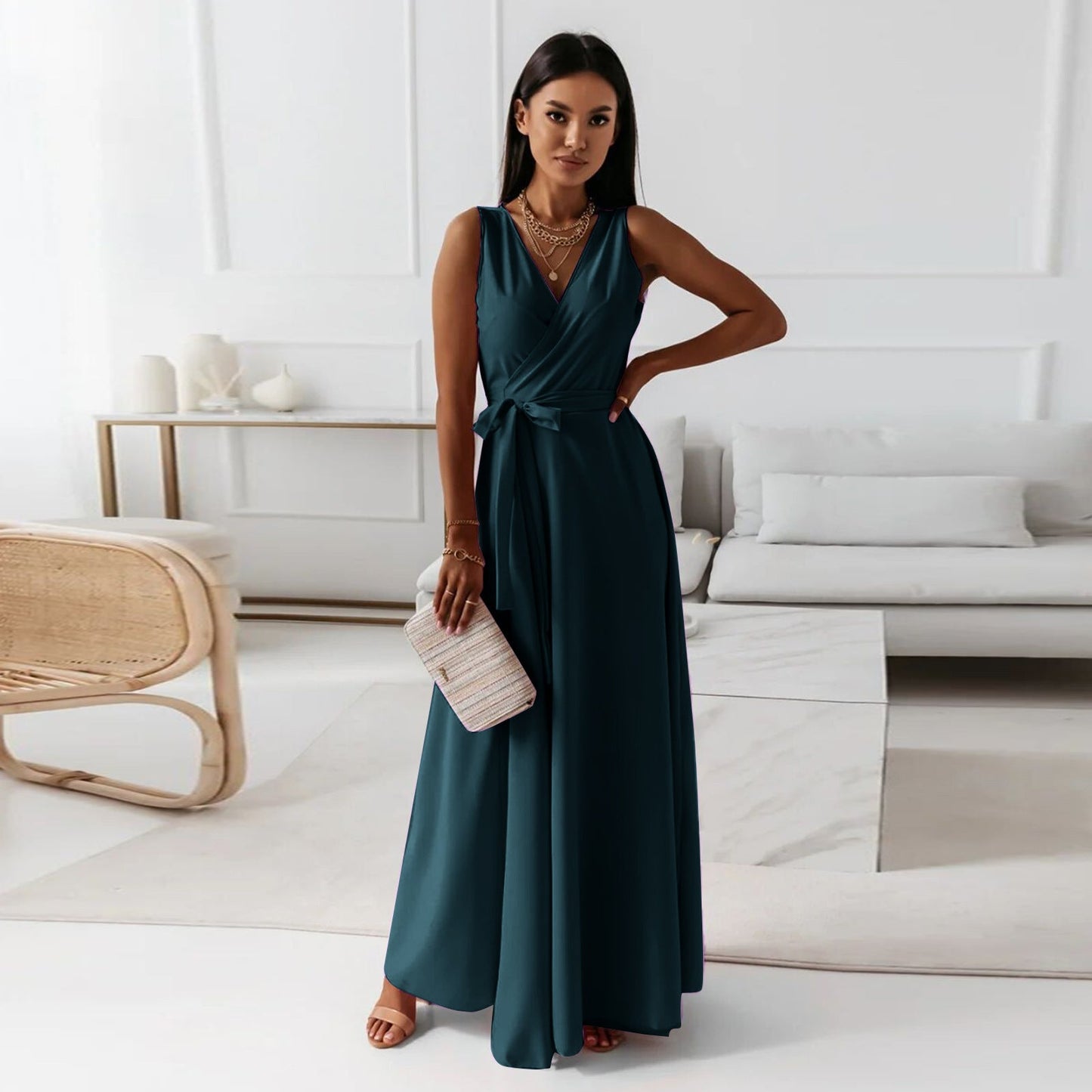Elegante Fluweelval Wikkeljurk Maxi Dames Bruiloft Gast Jurk