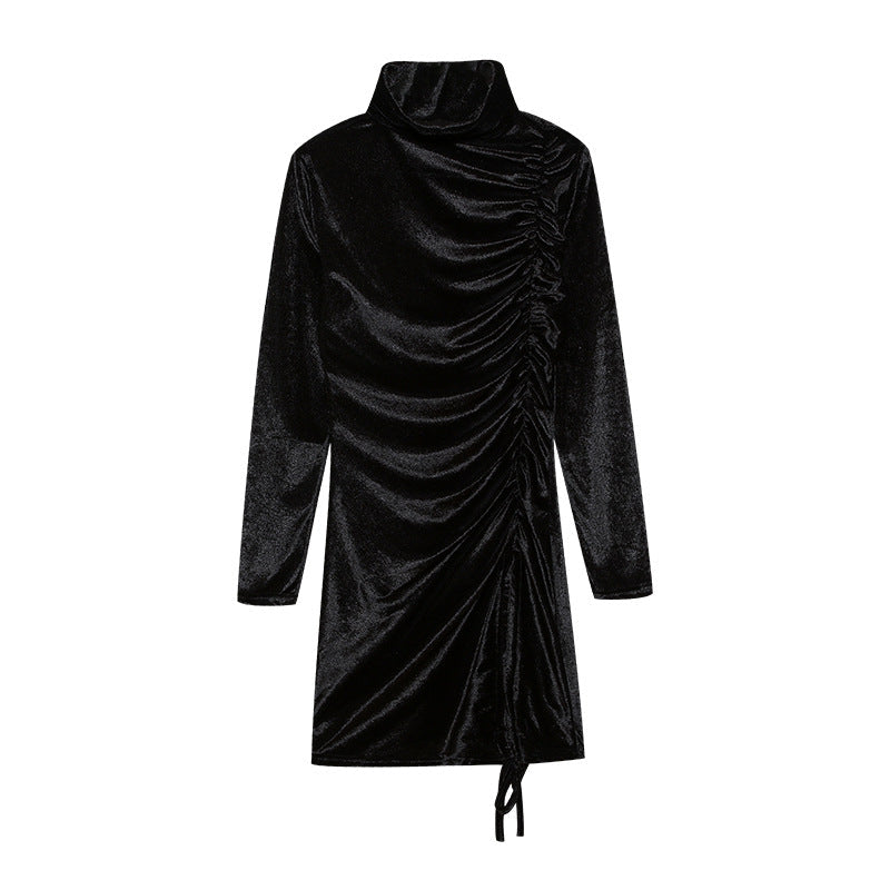 Dames Bodycon Minijurk – Polokraag, Drapering en Strik