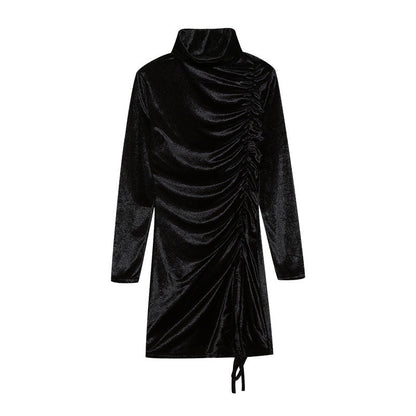 Dames Bodycon Minijurk – Polokraag, Drapering en Strik