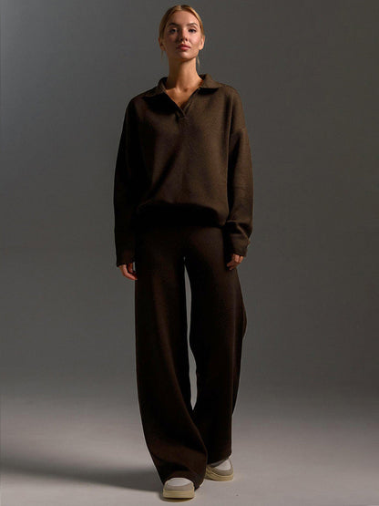 ZandRust Lounge Set Dames met Oversized Sweater en Wijde Broek