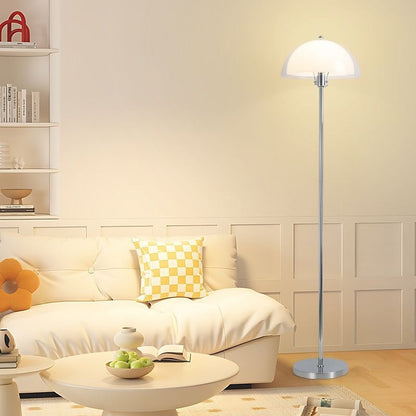 Chromelle moderne vloerlamp met chromen standaard en koepelkap