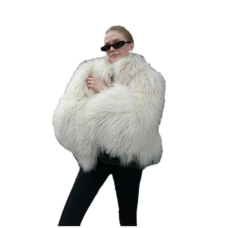 Fluffy Faux Fur Jas met Hoge Kraag voor de Winter