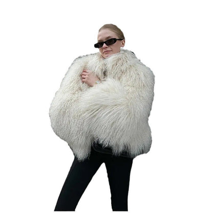 Fluffy Faux Fur Jas met Hoge Kraag voor de Winter