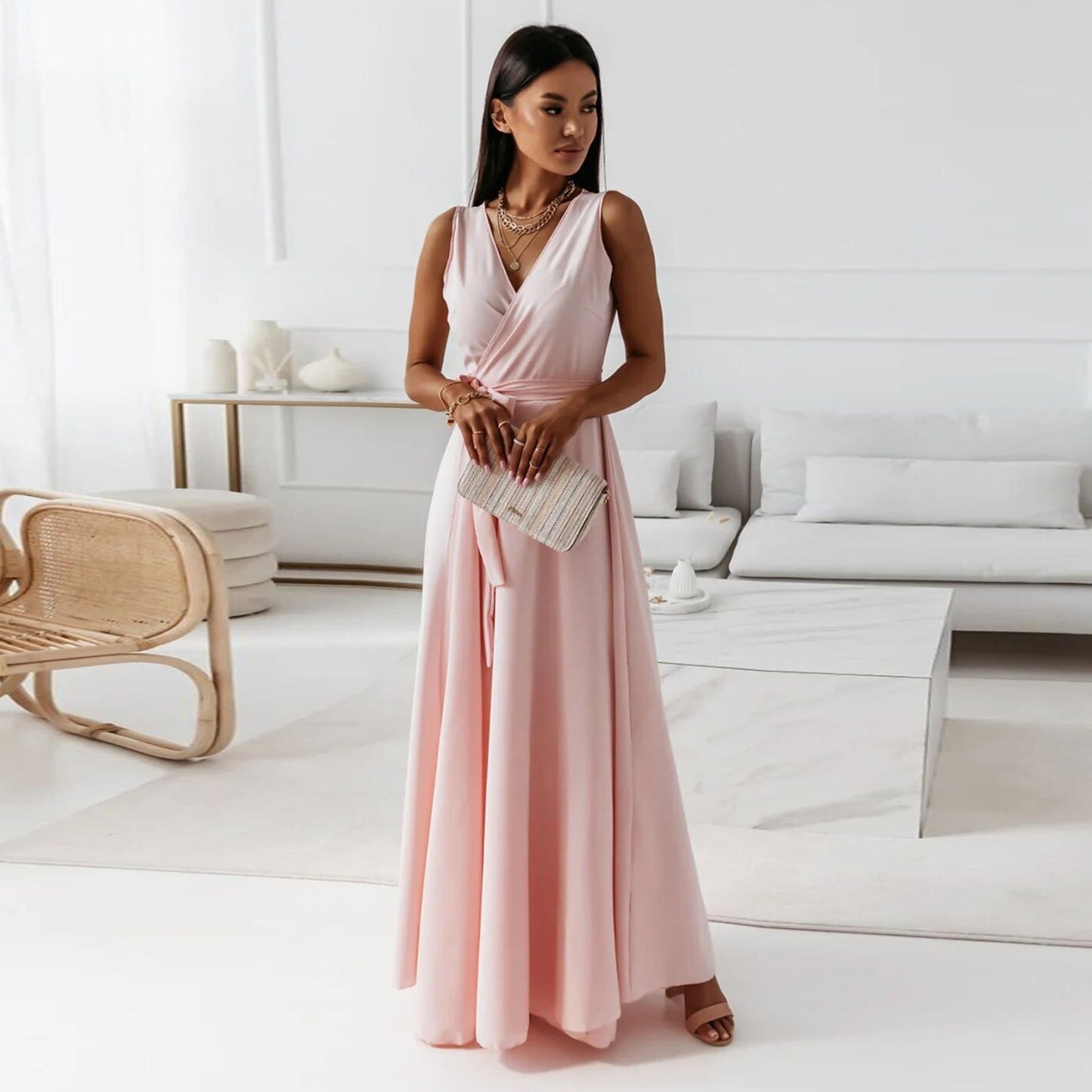 Elegante Fluweelval Wikkeljurk Maxi Dames Bruiloft Gast Jurk