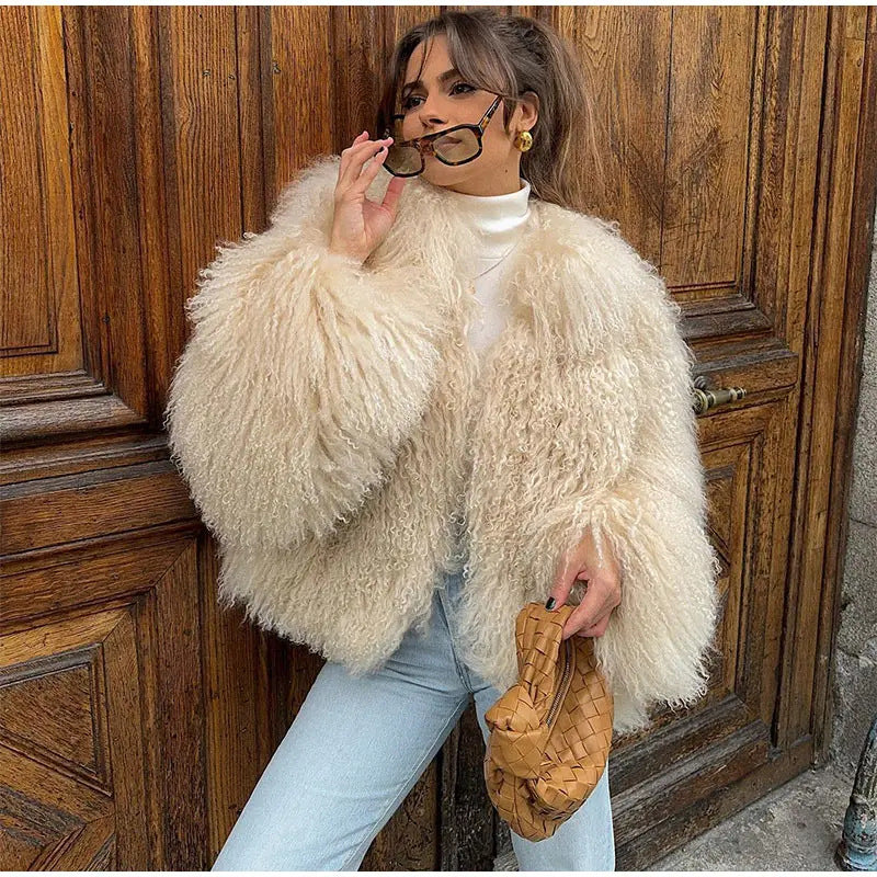 Fluffy Faux Fur Jas met Hoge Kraag voor de Winter