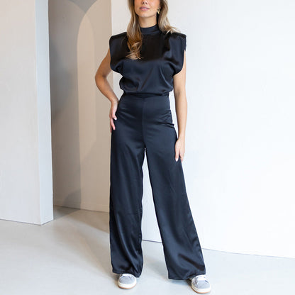 SatijnGloed Dames Jumpsuit Open Rug Wijde Pijpen Elegante Look