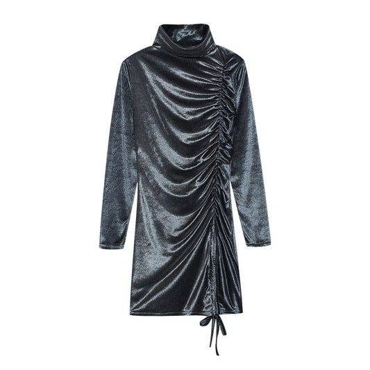 Dames Bodycon Minijurk – Polokraag, Drapering en Strik