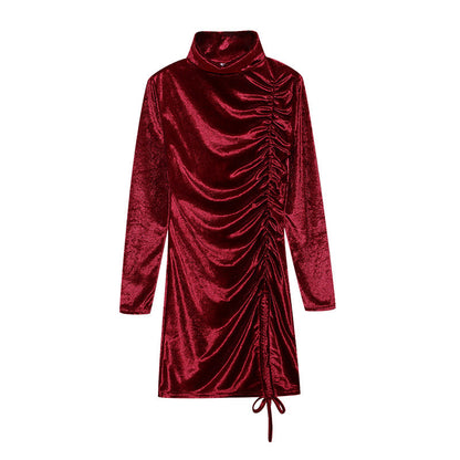 Dames Bodycon Minijurk – Polokraag, Drapering en Strik