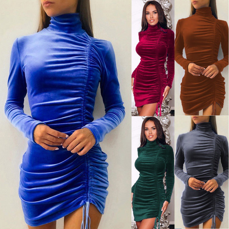 Dames Bodycon Minijurk – Polokraag, Drapering en Strik