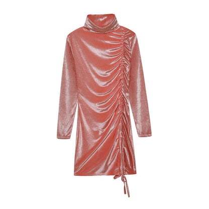 Dames Bodycon Minijurk – Polokraag, Drapering en Strik