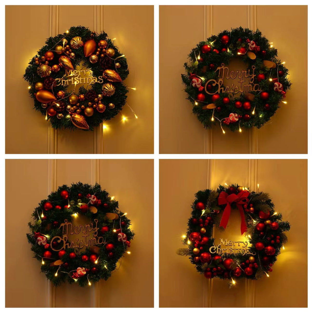 Goudlicht Kerstkrans met Warmwitte Verlichting en Gouden Accenten