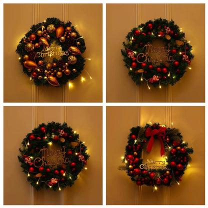 Goudlicht Kerstkrans met Warmwitte Verlichting en Gouden Accenten