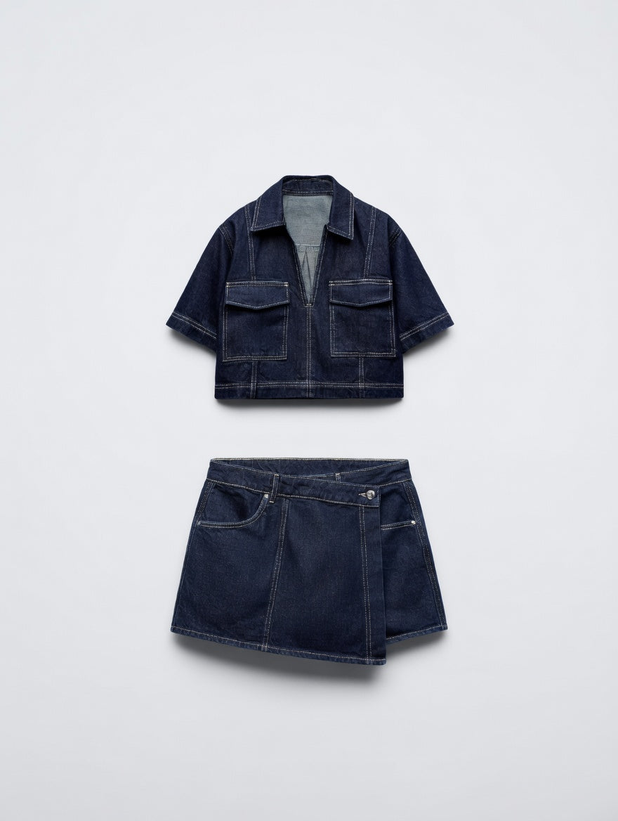 Denim Duo Zomer Set – Dames Top en Skort Stijlvolle Comfort Fit
