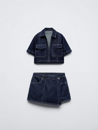 Denim Duo Zomer Set – Dames Top en Skort Stijlvolle Comfort Fit