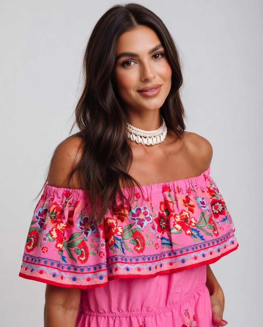 Solmira Maxi Jurk Dames – Off-Shoulder Bloemenprint Zomer