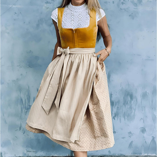 Sofie Oranje Dirndl Dames – Traditionele Oktoberfest Jurk met Schort