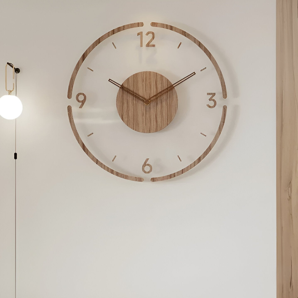 Moderne Wandklok met Stil Uurwerk – Grote Cijfers en Transparant Design