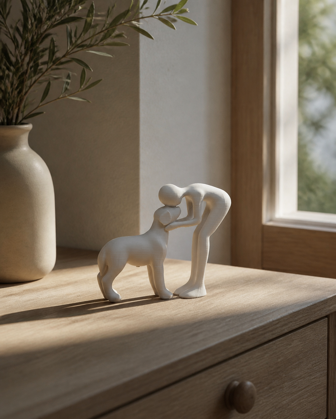 Abstract Beeldje Mens en Huisdier – Betekenisvolle Woondecoratie