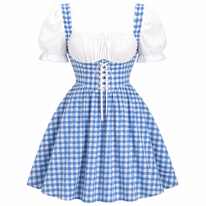 Dames Oktoberfest Jurk FeestRuit – Geruit met Pofmouwen