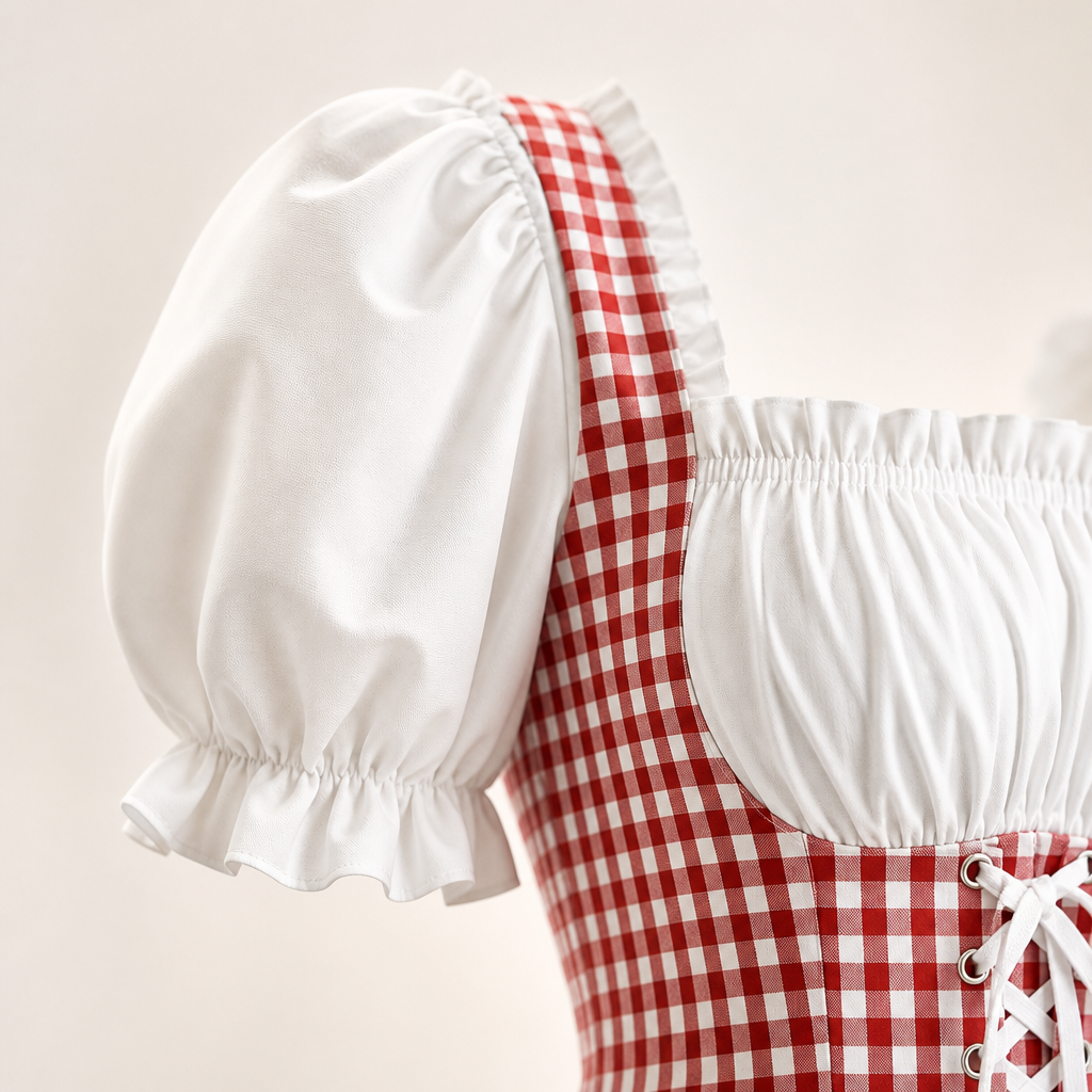 Dames Oktoberfest Jurk FeestRuit – Geruit met Pofmouwen